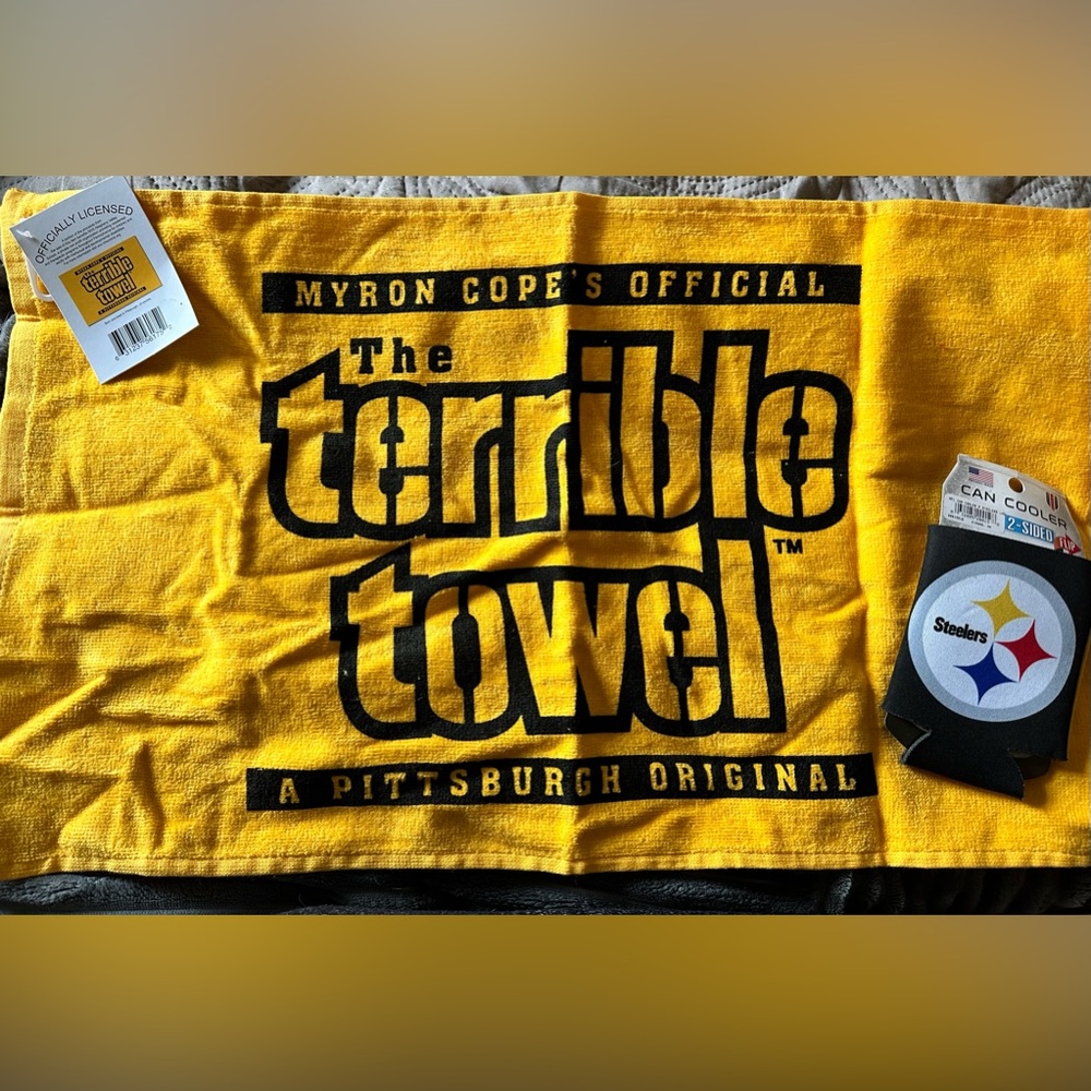 Steeler Nation! Brand New Terrible Towel and Can Cozy